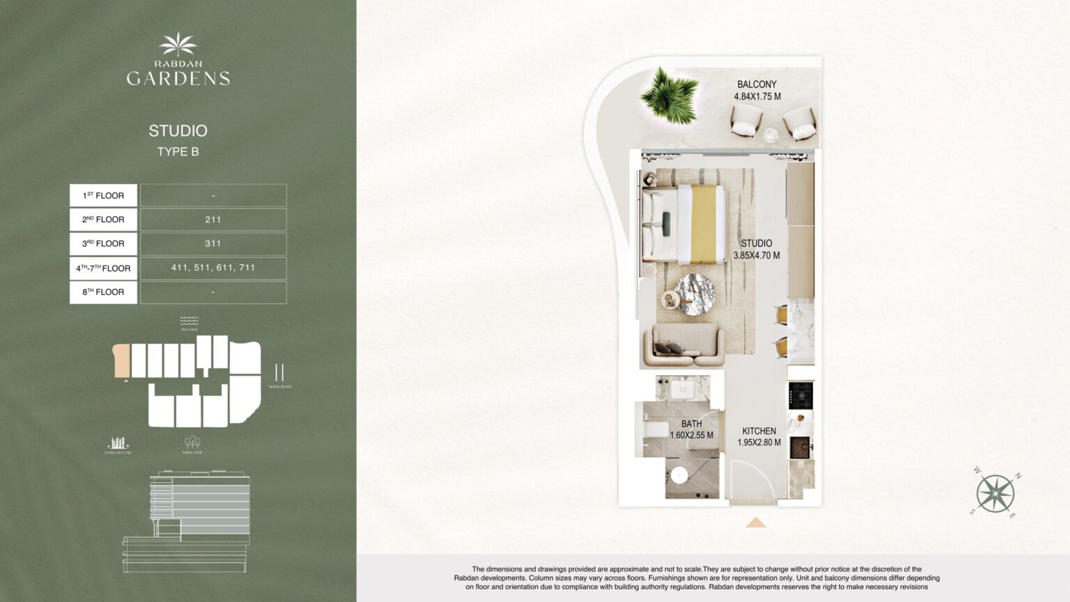 Rabdan Gardens studio apartment floor plan, type B, Al Wasl, Dubai