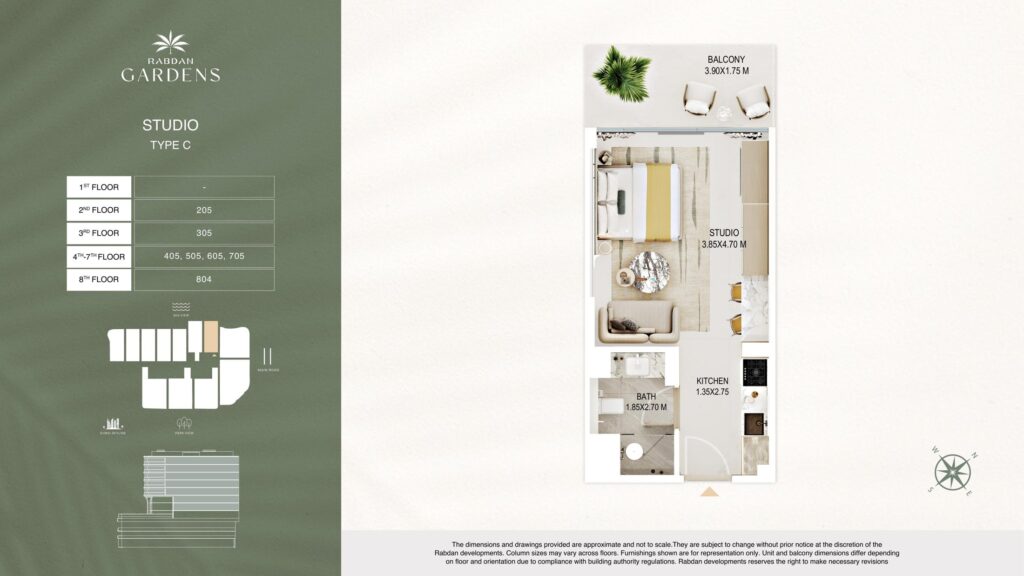 Rabdan Gardens studio apartment floor plan, type C, Al Wasl, Dubai