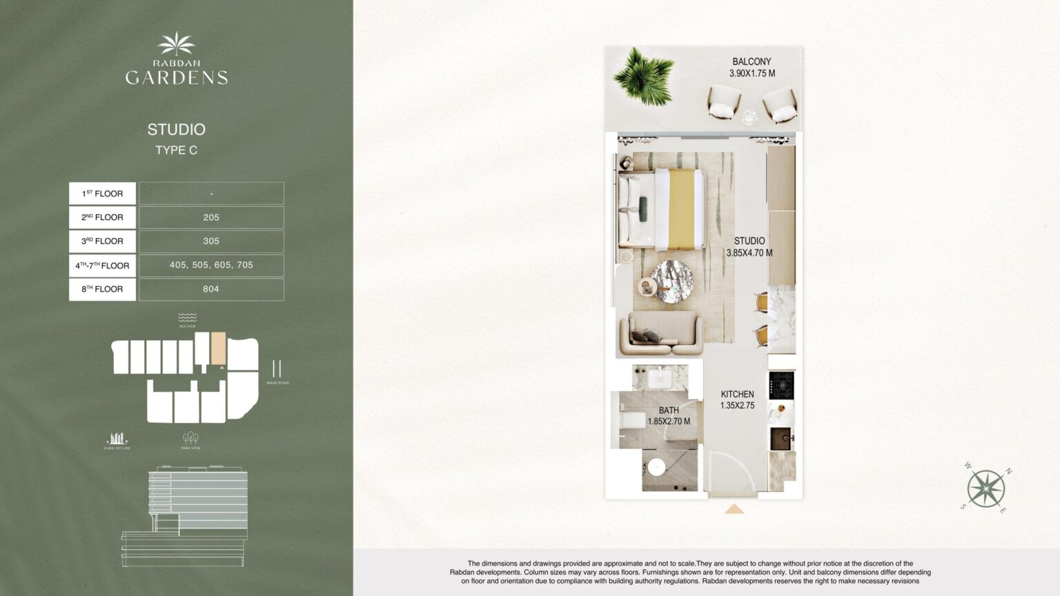 Rabdan Gardens studio apartment floor plan, type C, Al Wasl, Dubai