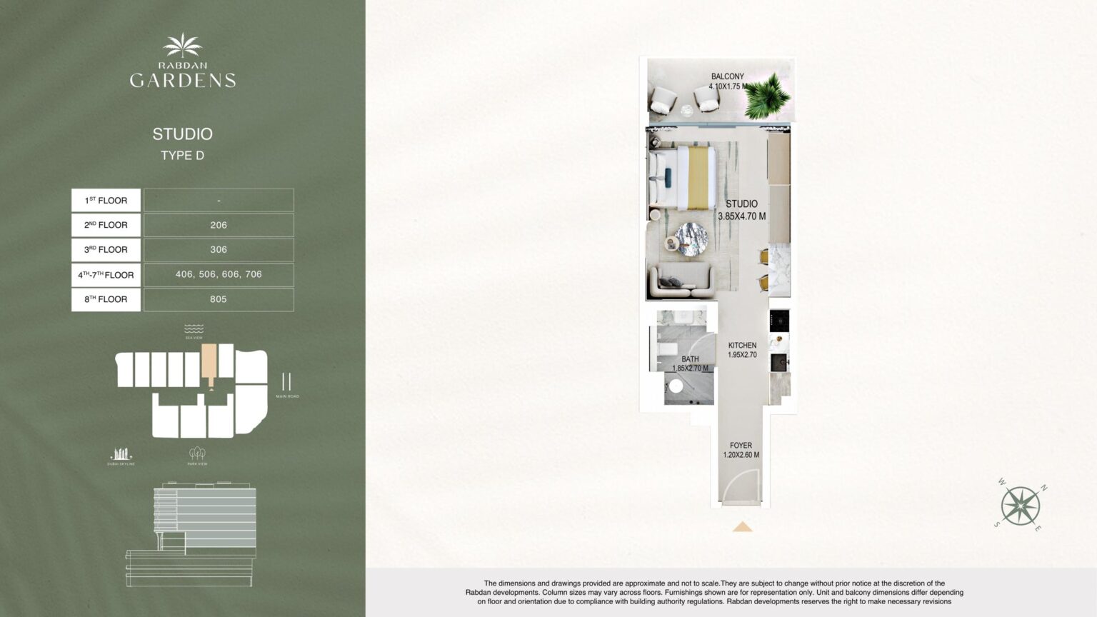 Rabdan Gardens studio apartment floor plan, type D, Al Wasl, Dubai