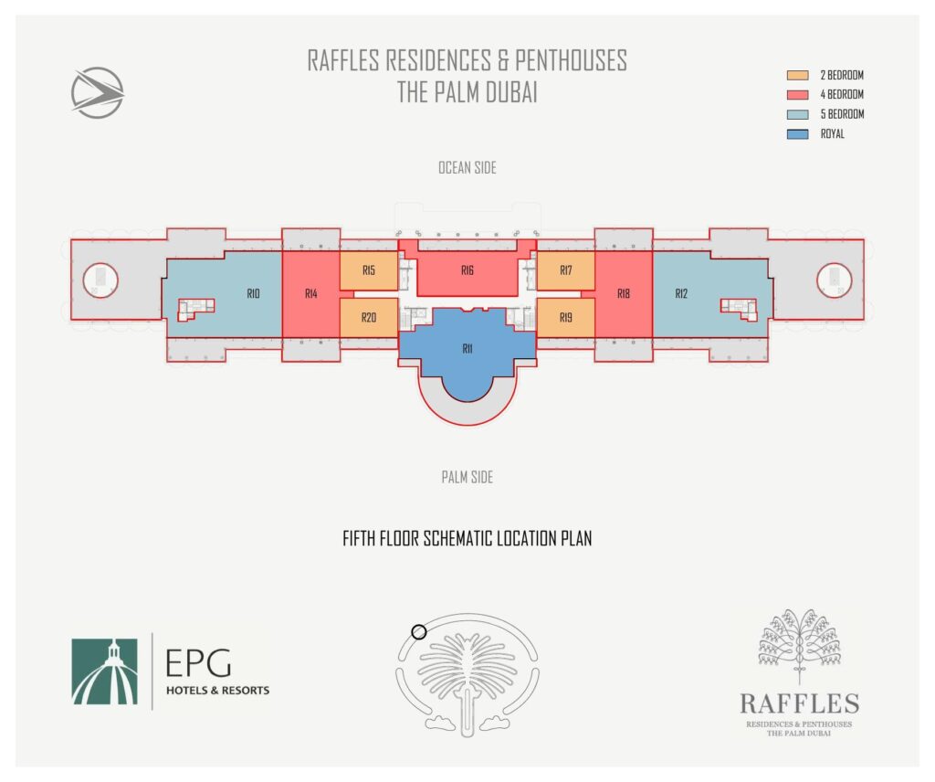 Raffles Residences The Palm key plan for apartments and Royal residences, Palm Jumeirah