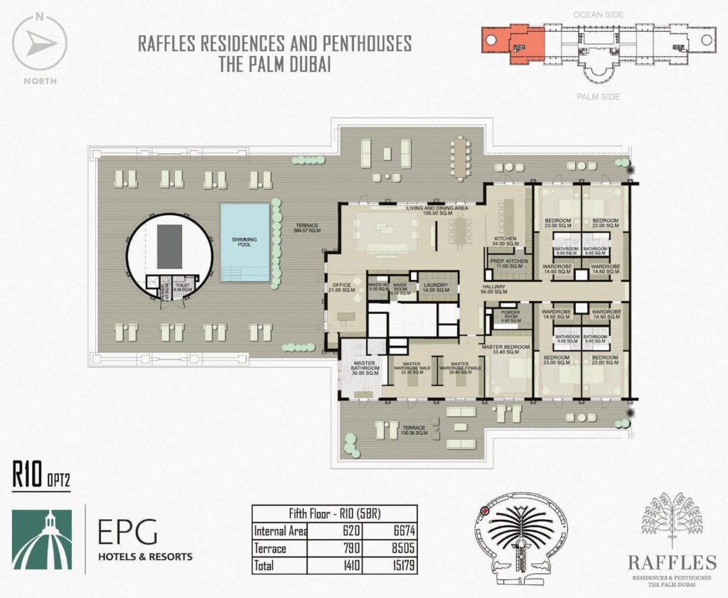 Raffles Residences The Palm penthouse floor plan, sheet 1 of 2, Palm Jumeirah