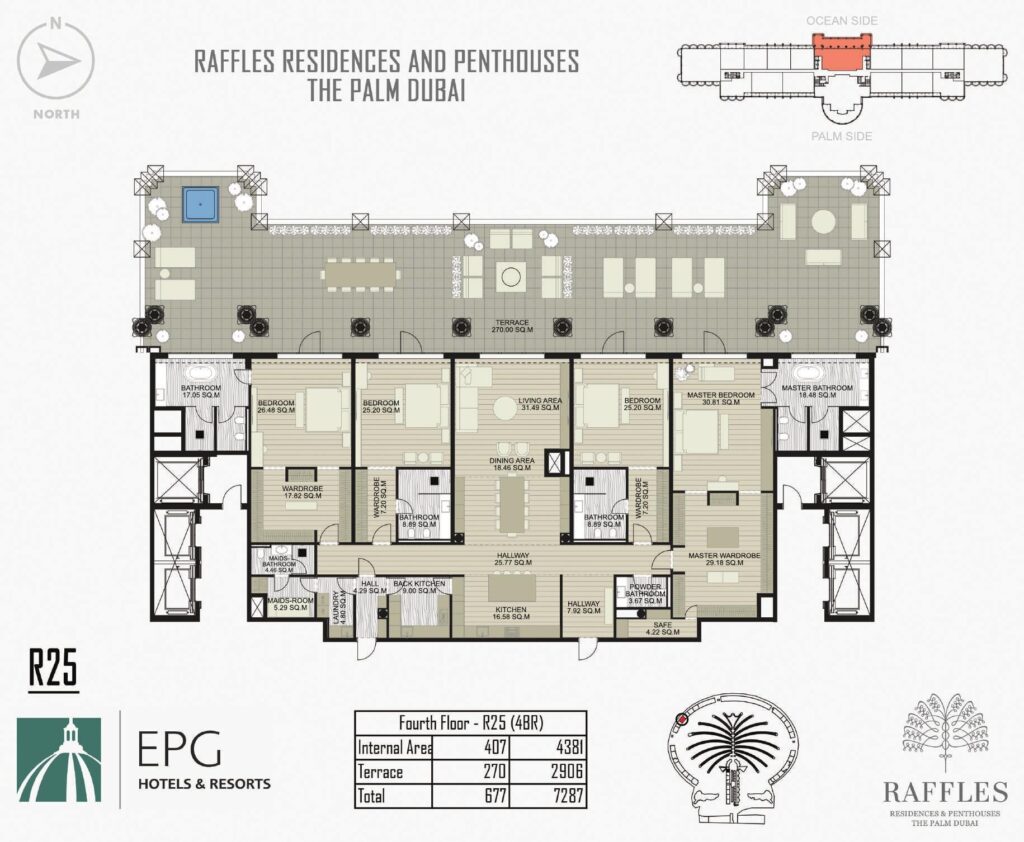 Raffles Residences The Palm penthouse floor plan, sheet 2 of 2, Palm Jumeirah