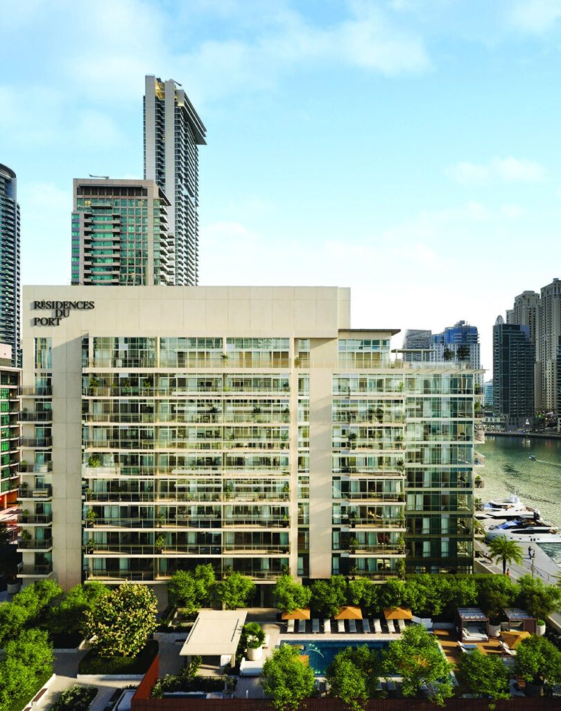 Residences Du Port facade among Dubai Marina towers, Dubai Marina