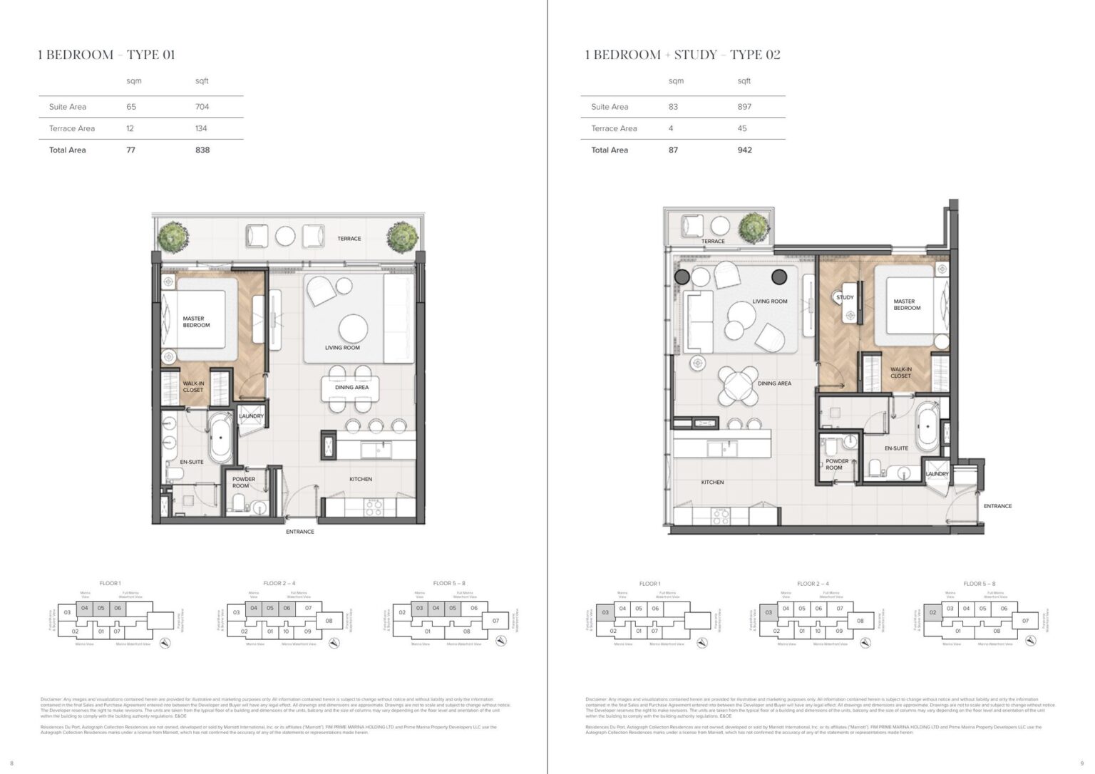 Residences Du Port 1 bedroom apartment floor plan, Dubai Marina
