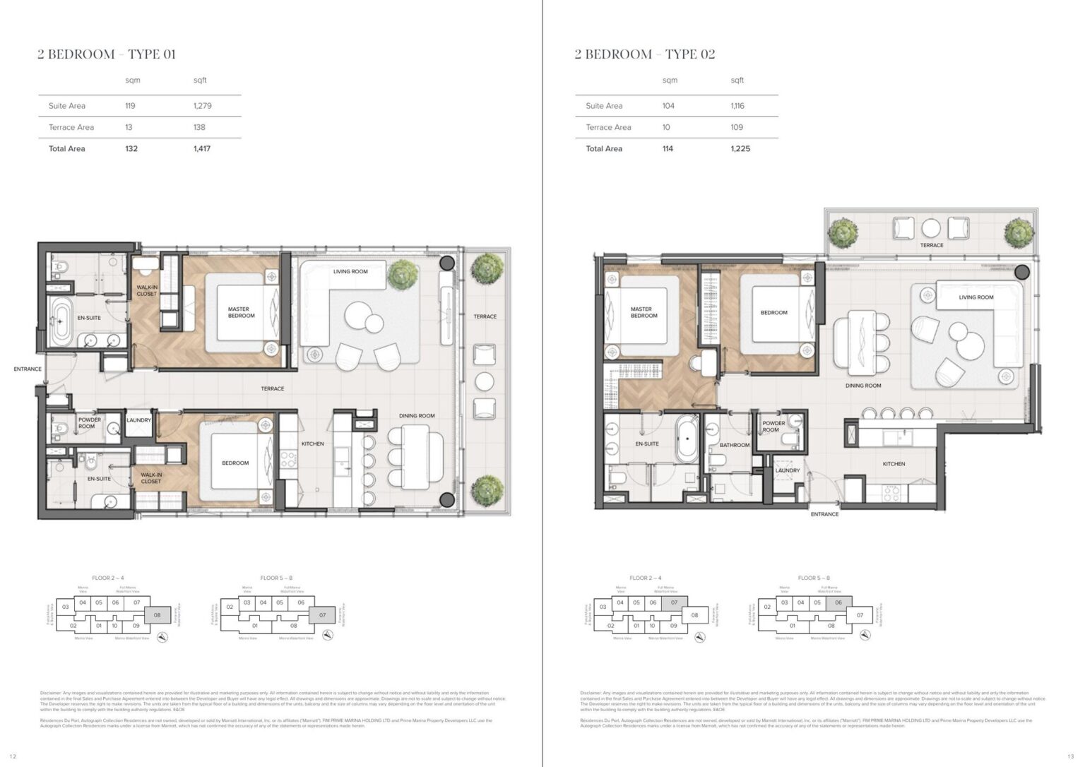 Residences Du Port 2 bedroom apartment floor plan, Dubai Marina