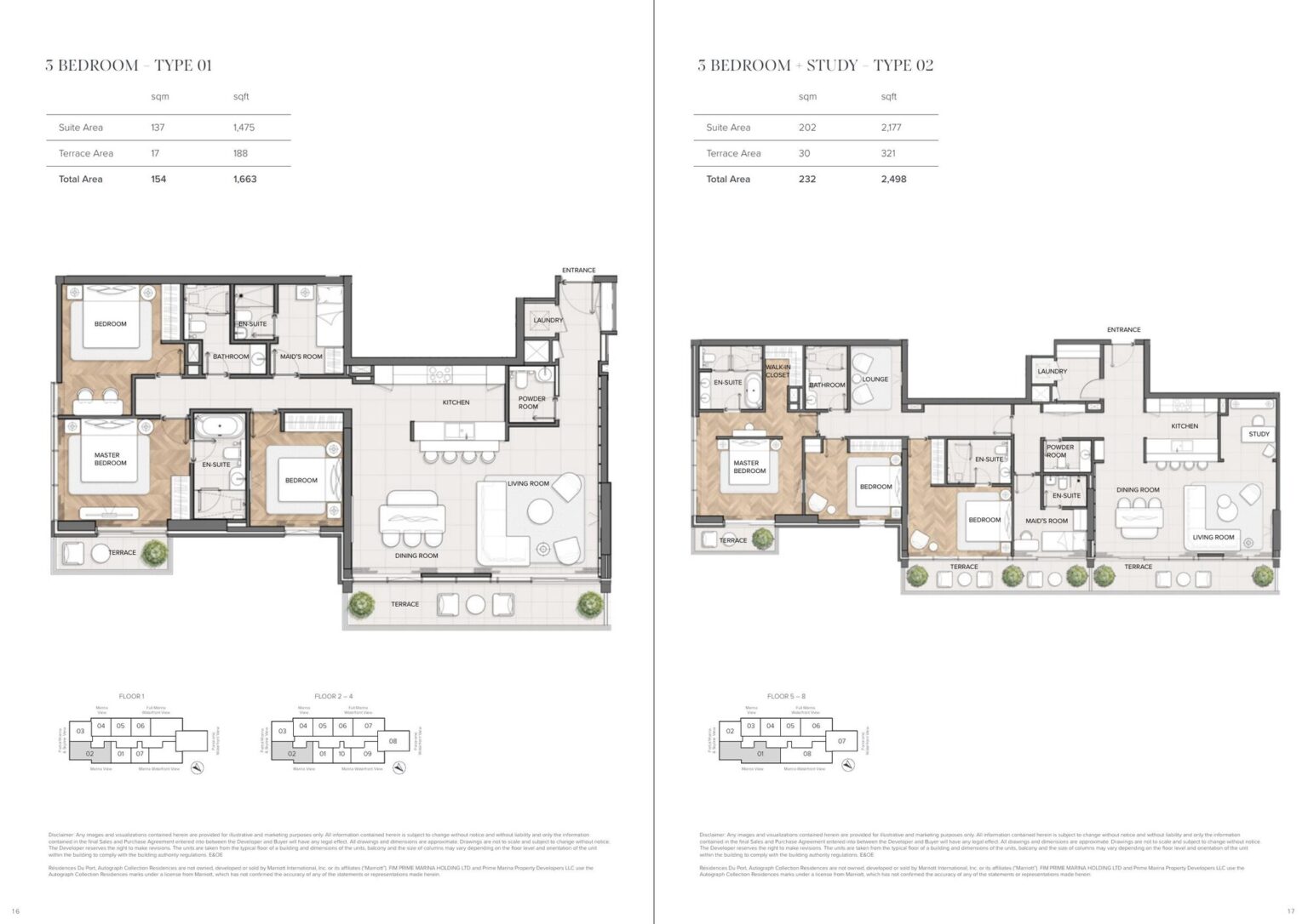 Residences Du Port 3 bedroom apartment floor plan, Dubai Marina