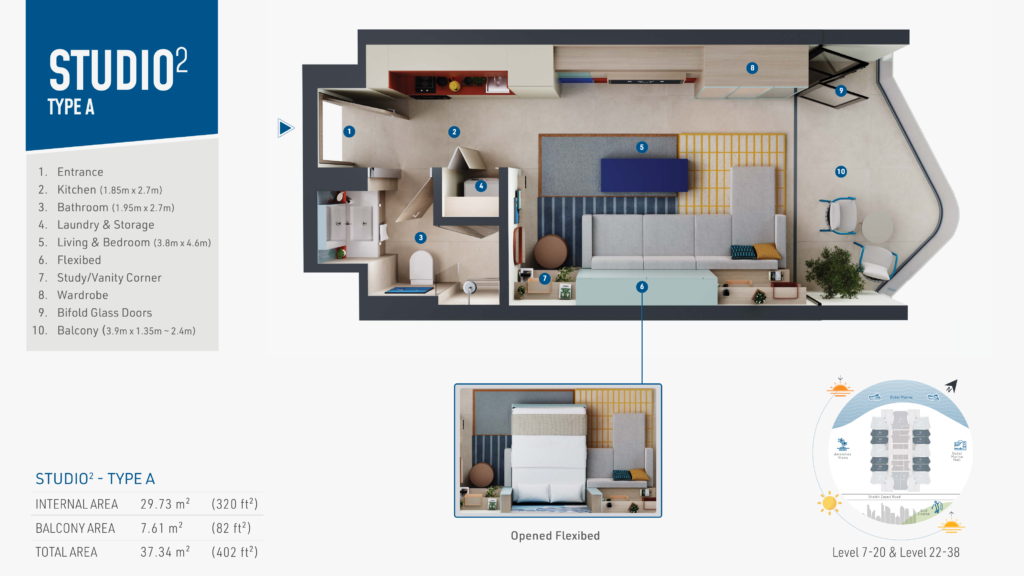 Rove Home Dubai Marina - Floorplans - Studio