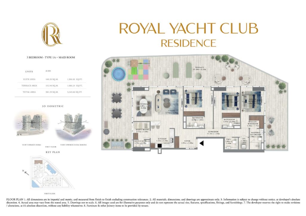 Royal Yacht Club Residence - Floorplan - 3 Bedroom Type 1A