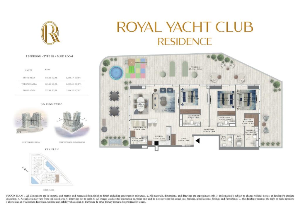 Royal Yacht Club Residence - Floorplan - 3 Bedroom Type 1B