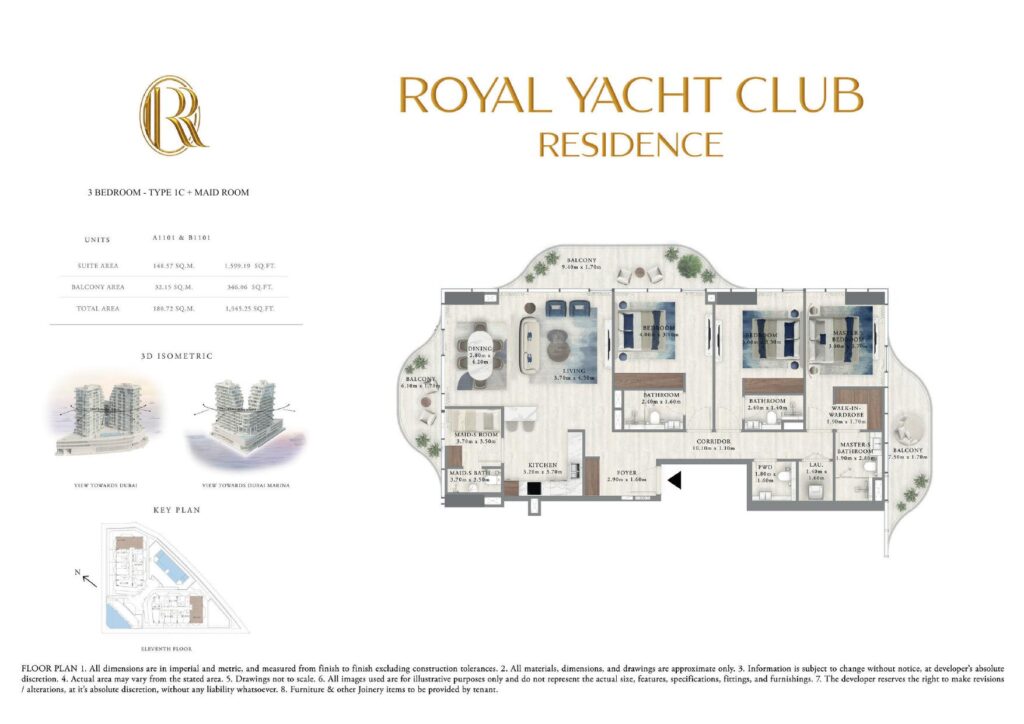 Royal Yacht Club Residence - Floorplan - 3 Bedroom Type 1C