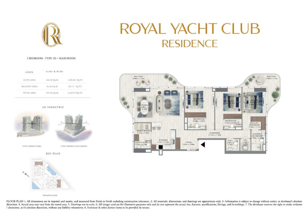 Royal Yacht Club Residence - Floorplan - 3 Bedroom Type 1D