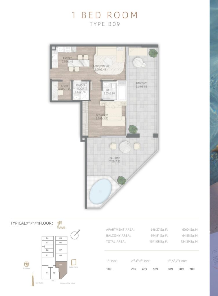 Stamn One 1 bedroom apartment floor plan, type B09, Al Wasl, Dubai