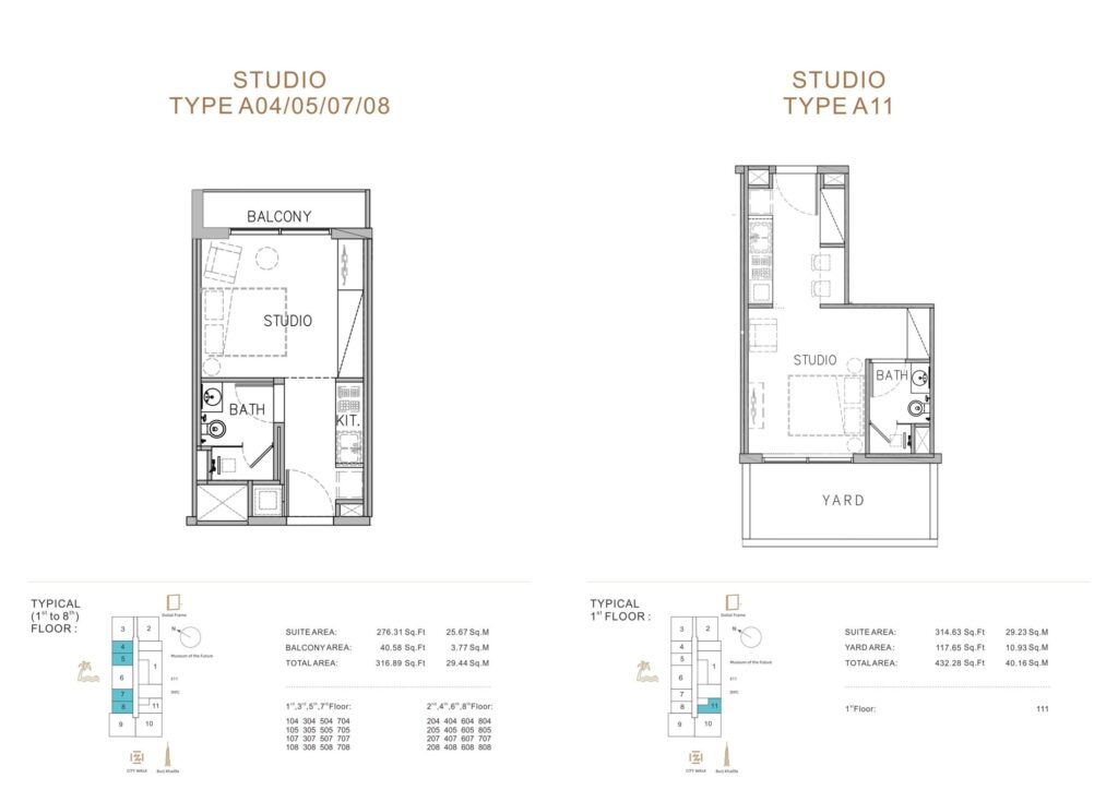 Stamn Yuni studio and 1 bedroom plus study floor plan, sheet 1 of 4, Al Wasl, Dubai