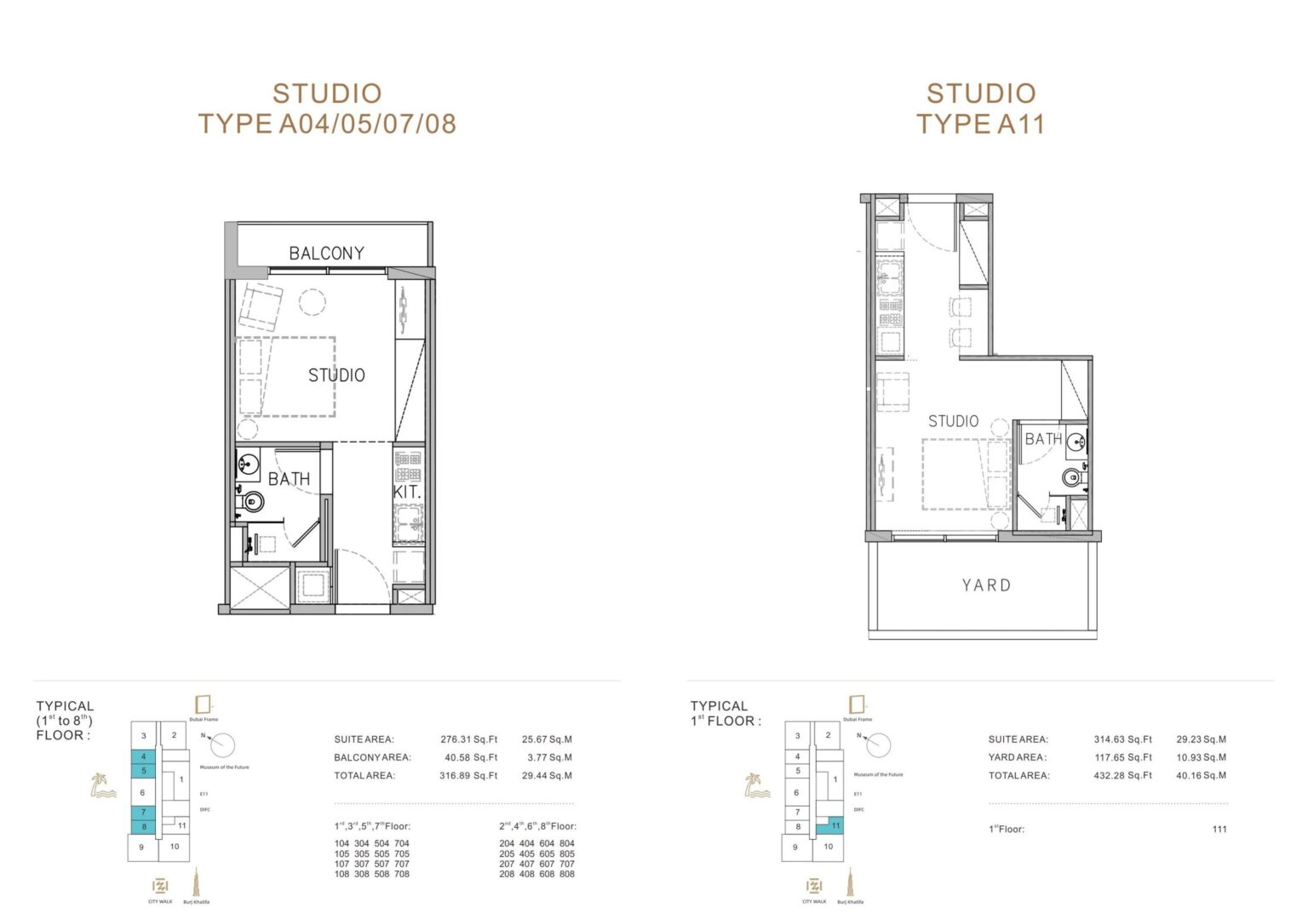 Stamn Yuni studio and 1 bedroom plus study floor plan, sheet 1 of 4, Al Wasl, Dubai