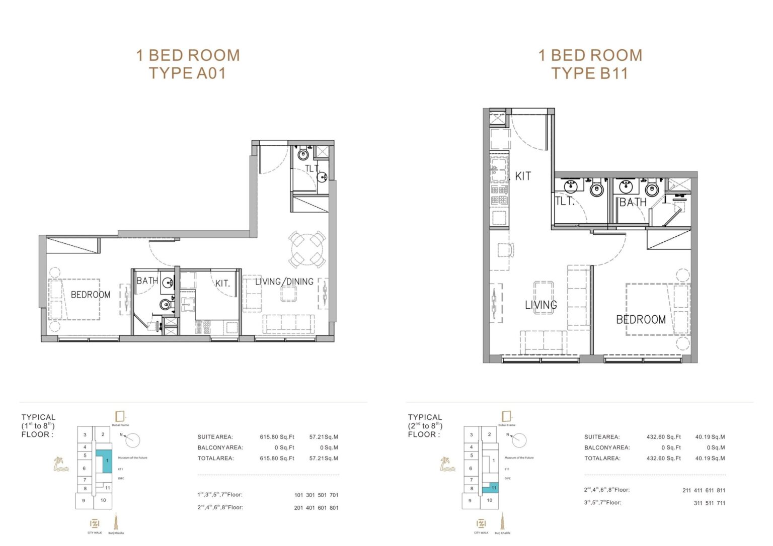 Stamn Yuni studio and 1 bedroom floor plans, sheet 2 of 4, Al Wasl, Dubai