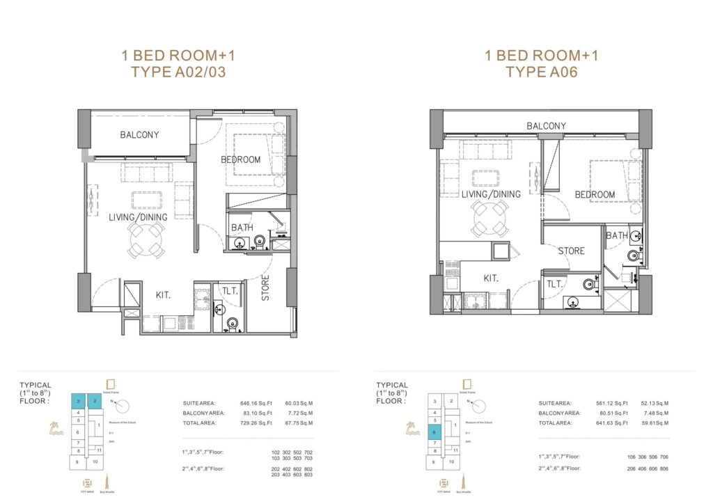 Stamn Yuni studio and 1 bedroom floor plans, sheet 4 of 4, Al Wasl, Dubai