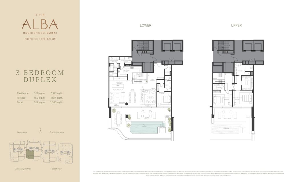 The Alba Residences 3 bedroom duplex floor plan, Palm Jumeirah