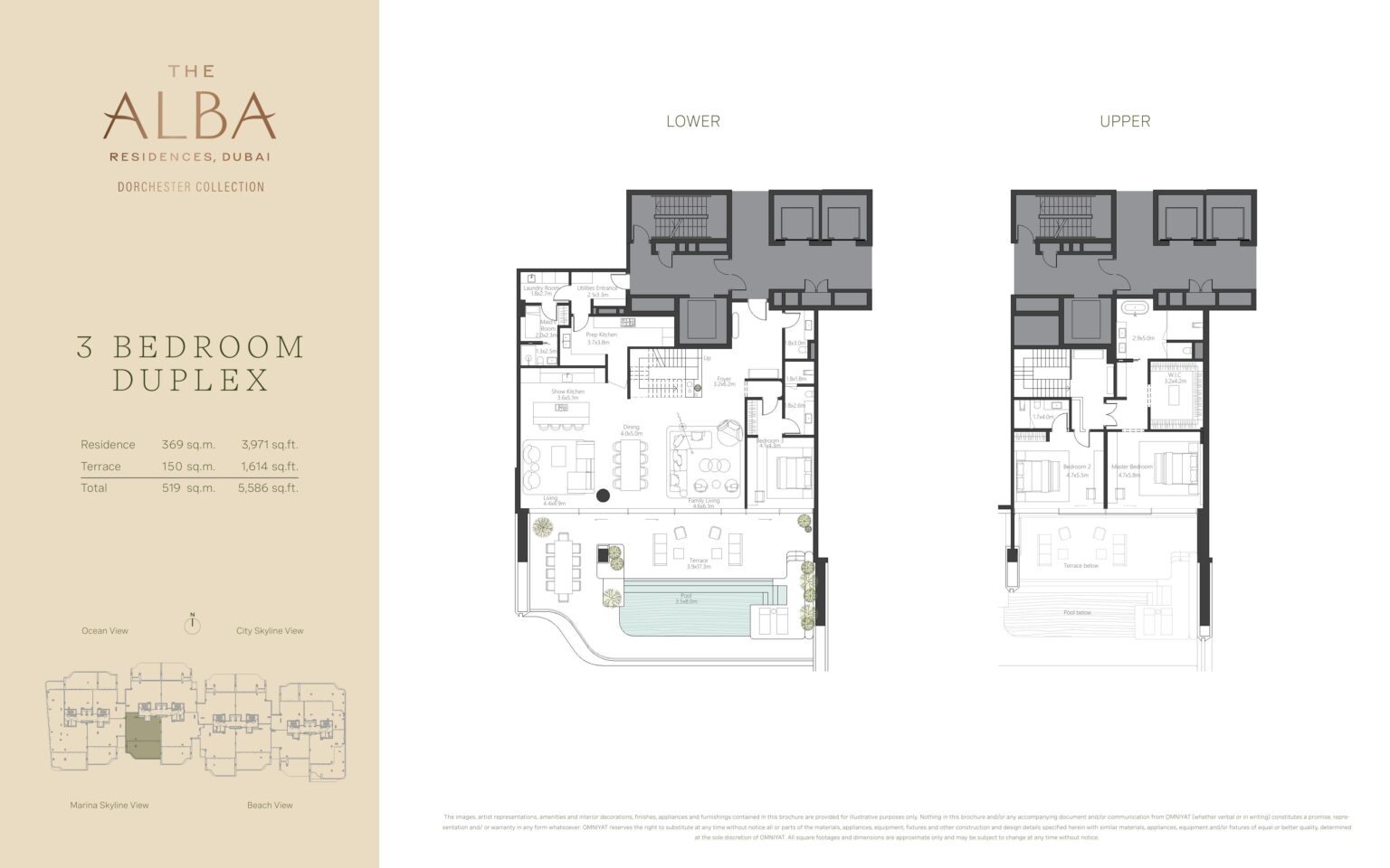 The Alba Residences 3 bedroom duplex floor plan, Palm Jumeirah