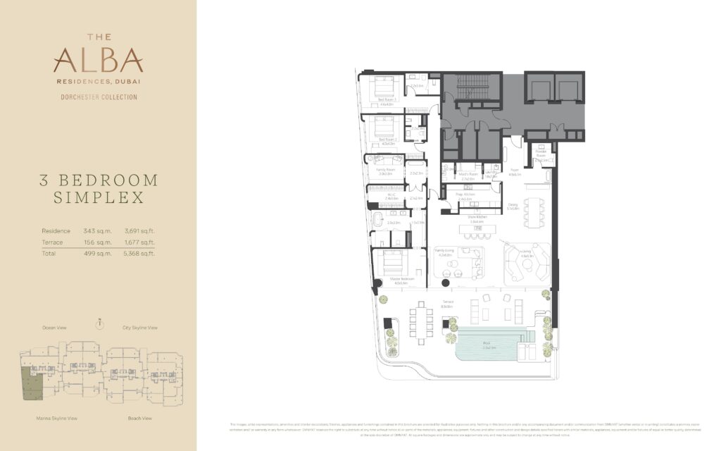 The Alba Residences 3 bedroom simplex floor plan, Palm Jumeirah