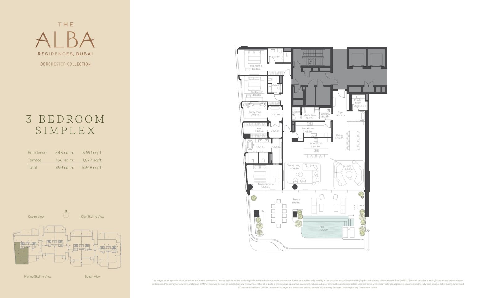 The Alba Residences 3 bedroom simplex floor plan, Palm Jumeirah
