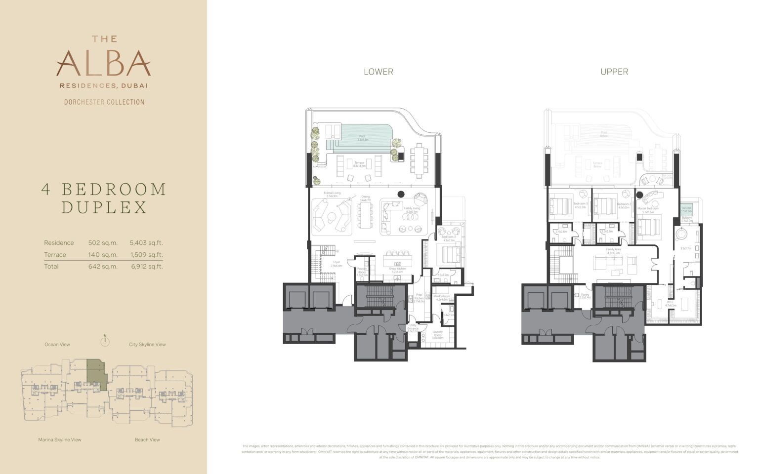 The Alba Residences 4 bedroom duplex floor plan, Palm Jumeirah
