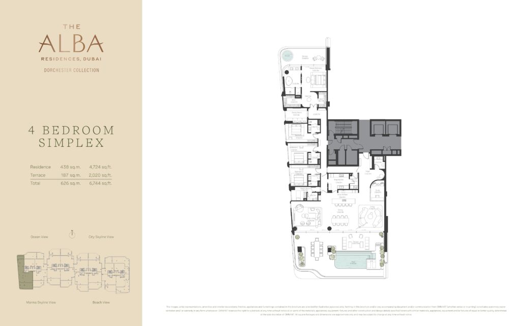 The Alba Residences 4 bedroom simplex floor plan, Palm Jumeirah