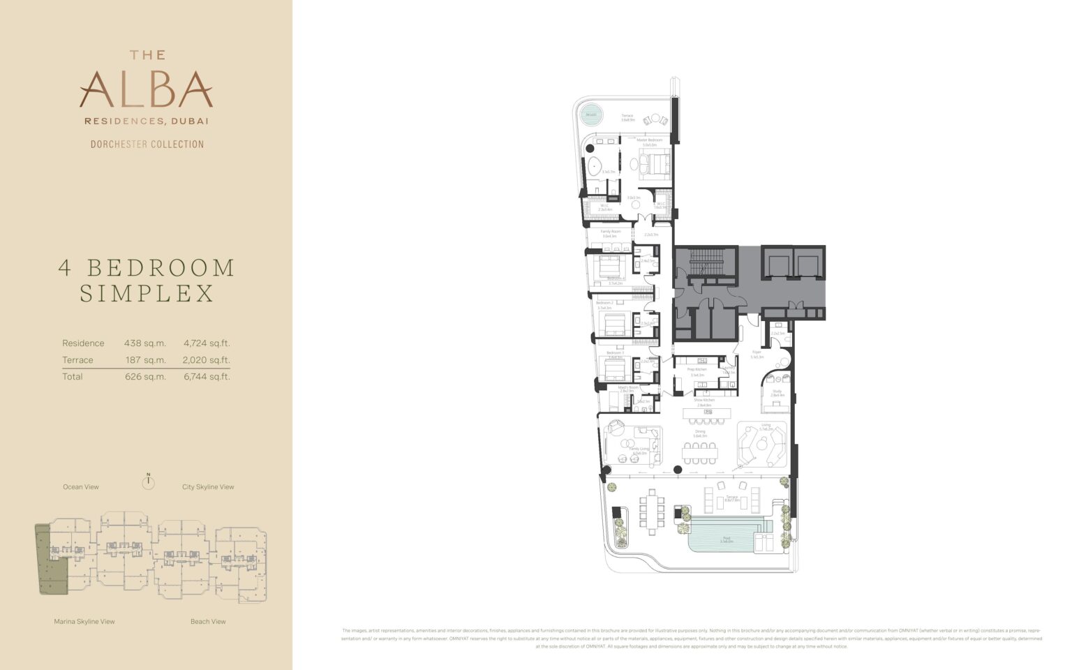 The Alba Residences 4 bedroom simplex floor plan, Palm Jumeirah