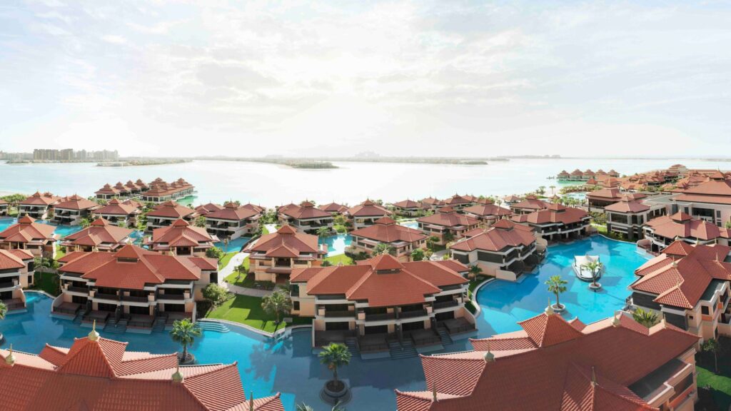 Overwater villas and lagoon pools at The Anantara Residences, Palm Jumeirah