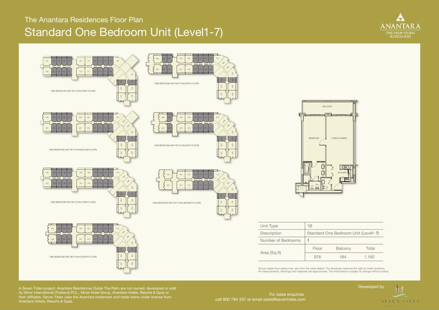 The Anantara Residences 1 bedroom apartment floor plan, Palm Jumeirah
