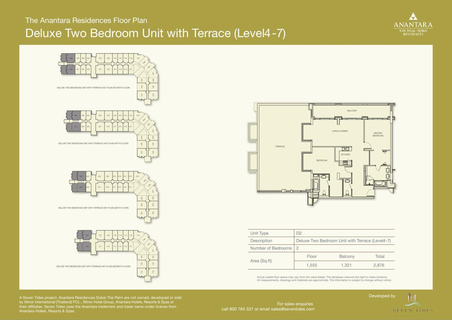 The Anantara Residences 2 bedroom apartment with terrace floor plan, Palm Jumeirah