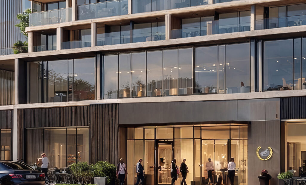 Ground floor entrance and retail frontage at The Grandala, Al Wasl, Dubai