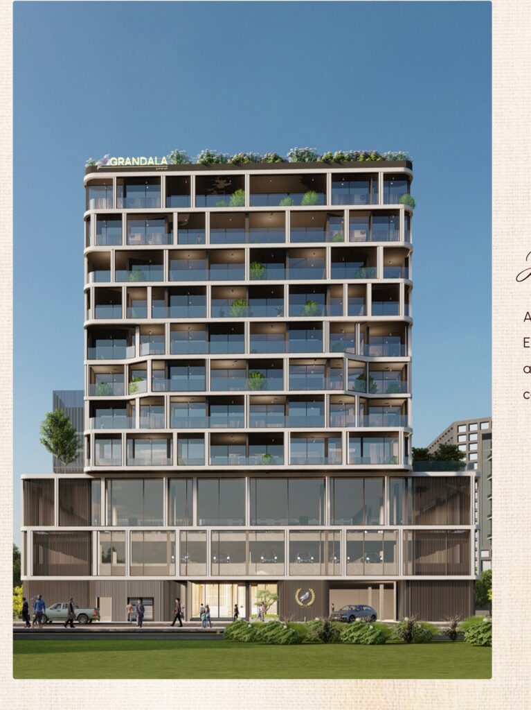 The Grandala residential building with stacked balconies, Al Wasl, Dubai