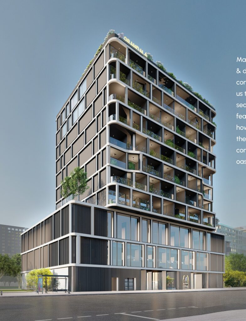 Corner view of the The Grandala tower, Al Wasl, Dubai