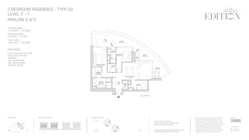 The Residences at The Dubai Beach EDITION 2 bedroom apartment floor plan, layout 3 of 3, Dubai Harbour