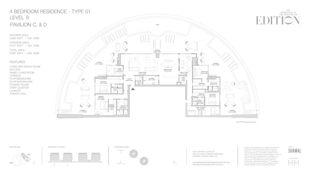 The Residences at The Dubai Beach EDITION 4 bedroom penthouse floor plan, Dubai Harbour