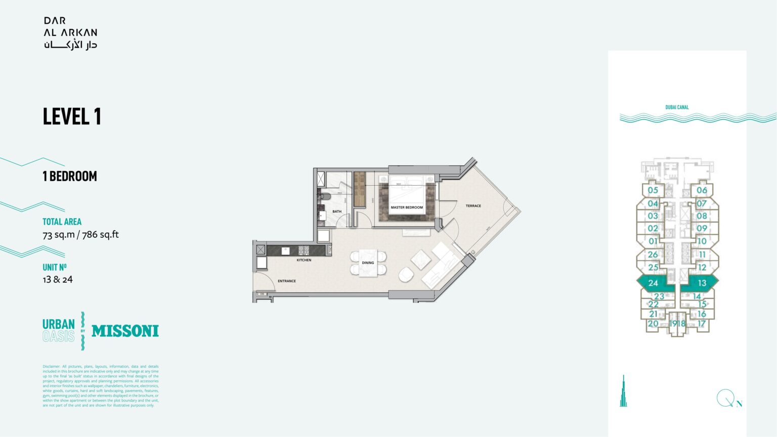 Urban Oasis by Missoni 1 bedroom apartment floor plan, Business Bay