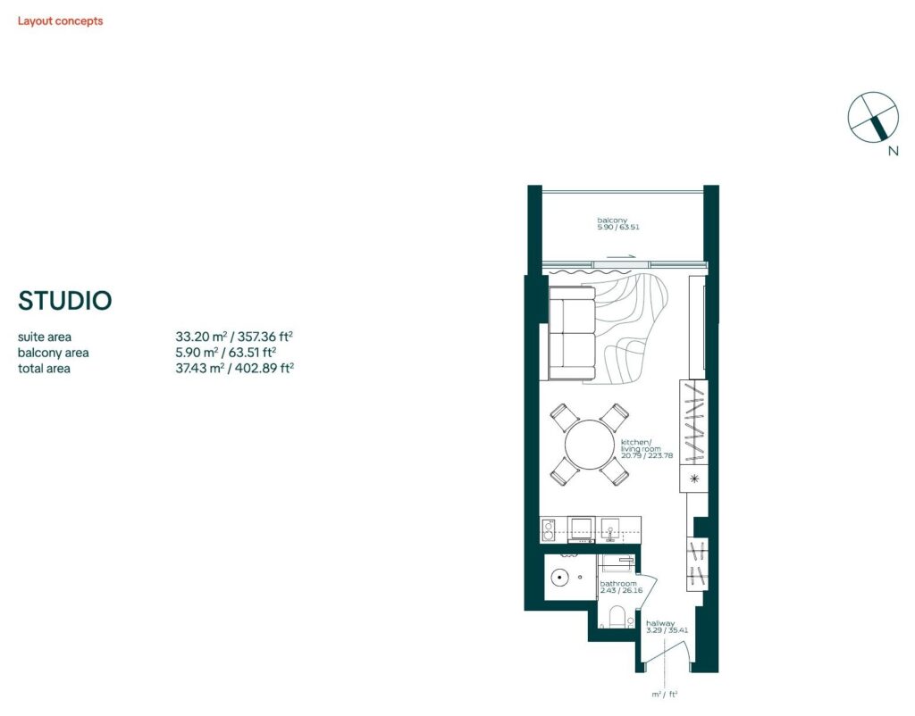 Vibe by Arsenal East studio apartment floor plan, Al Wasl, Dubai