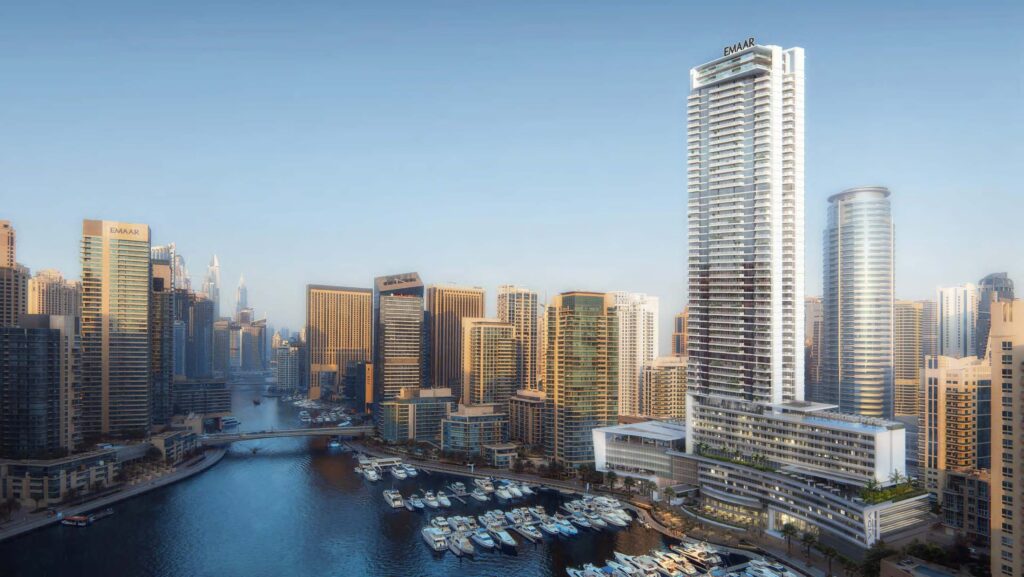 Vida Dubai Marina tower on the marina waterfront, Dubai Marina