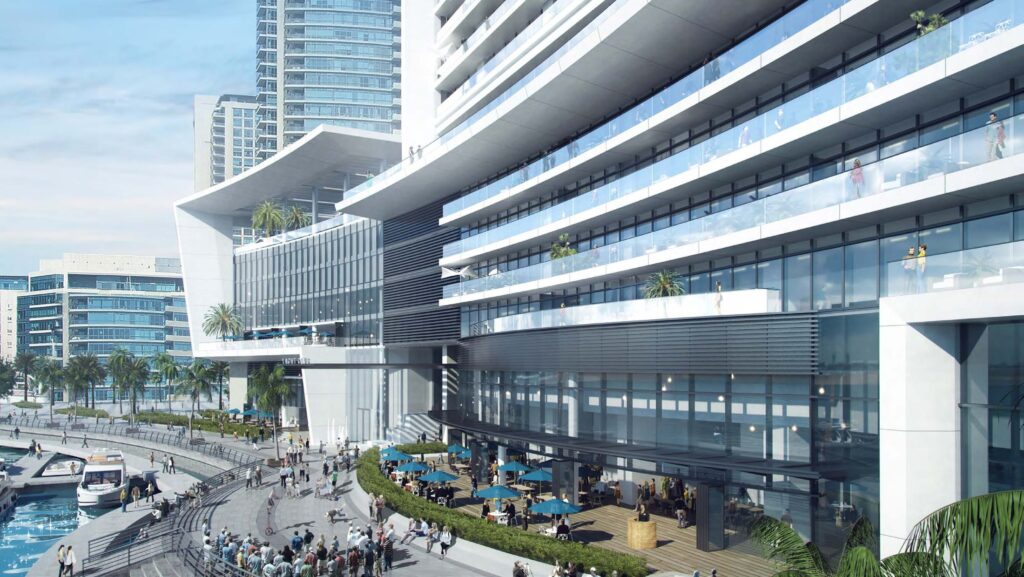 Podium terraces and promenade at Vida Dubai Marina, Dubai Marina