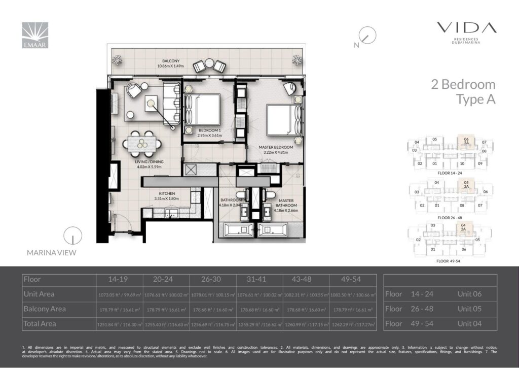Vida Dubai Marina - Floorplans - 2 Bedroom