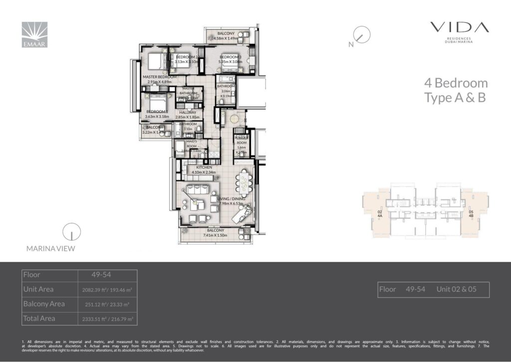 Vida Dubai Marina - Floorplans - 4 Bedroom