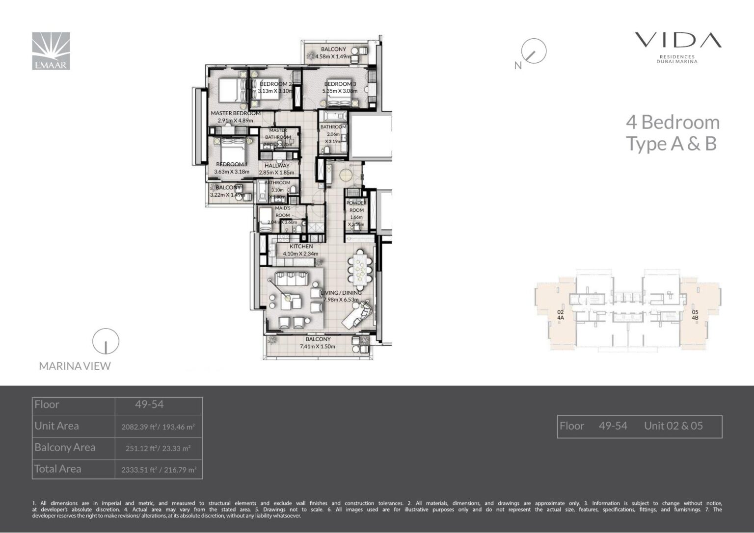 Vida Dubai Marina 4 bedroom apartment floor plan, Dubai Marina