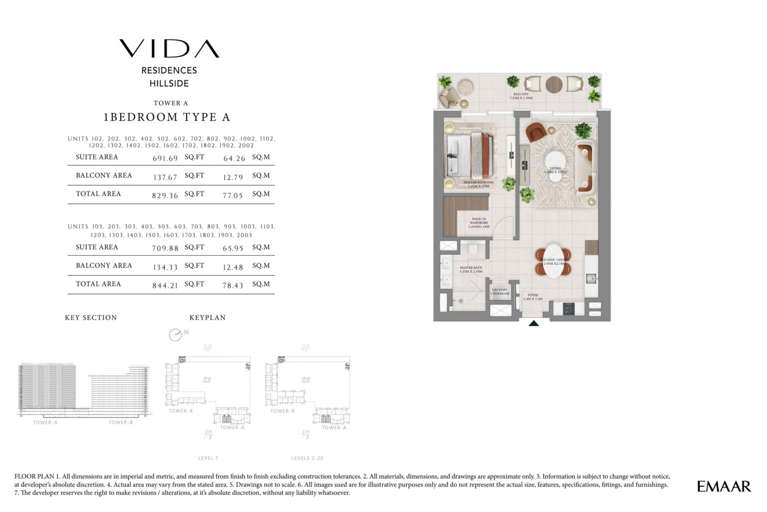 Vida Residences Hillside 1 bedroom apartment floor plan, Dubai Hills Estate