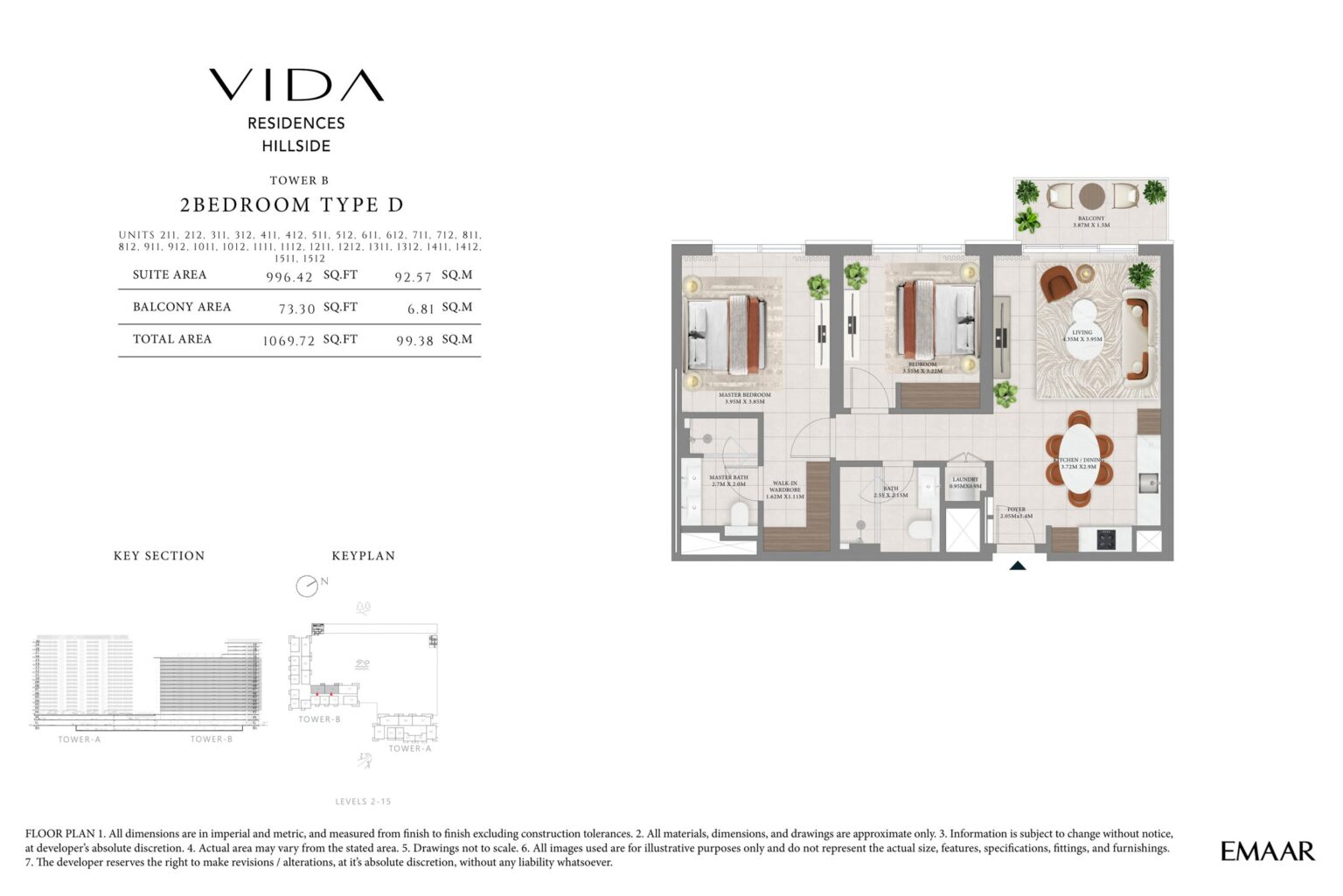 Vida Residences Hillside 2 bedroom apartment layout 2 floor plan, Dubai Hills Estate