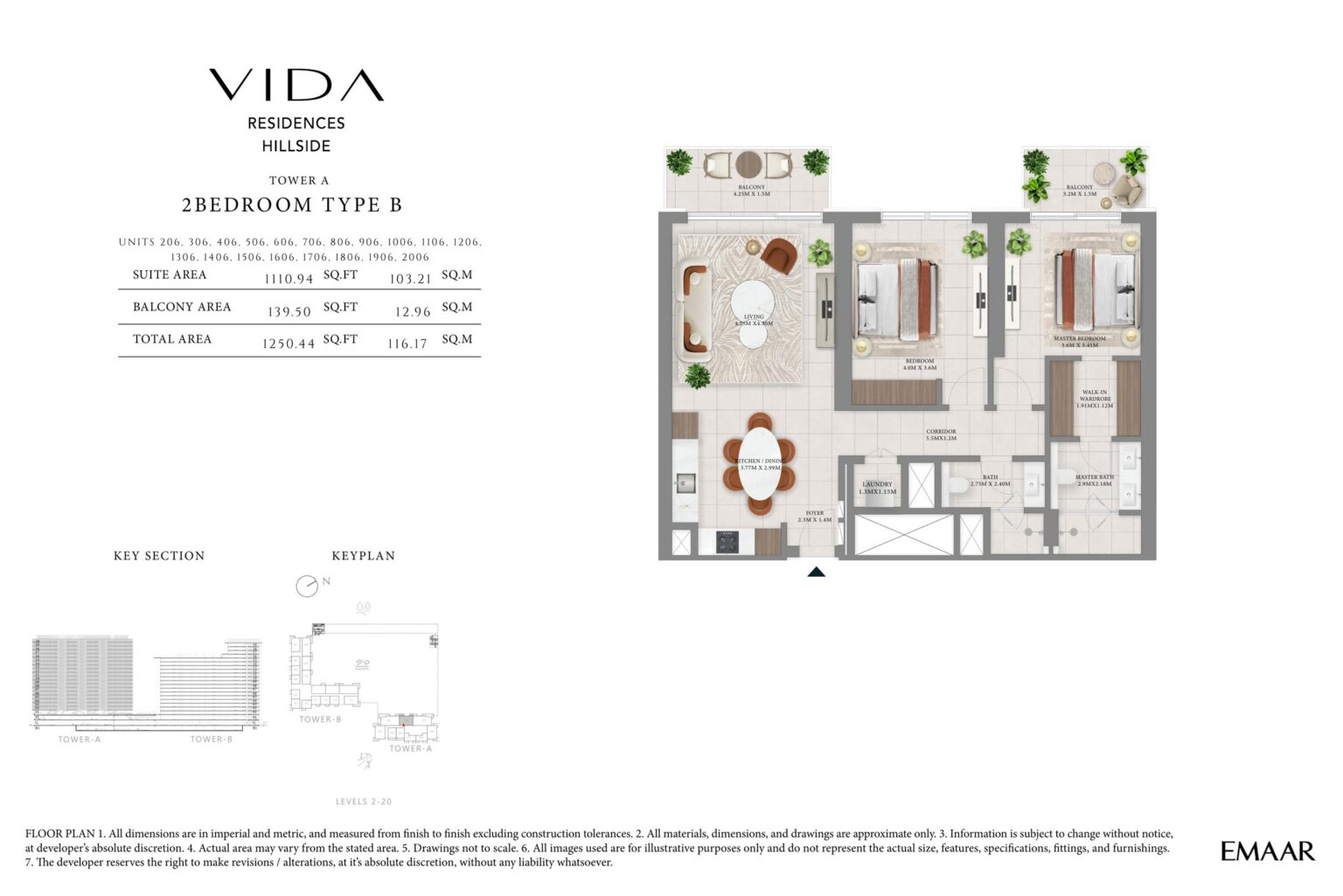 Vida Residences Hillside 2 bedroom apartment floor plan, Dubai Hills Estate