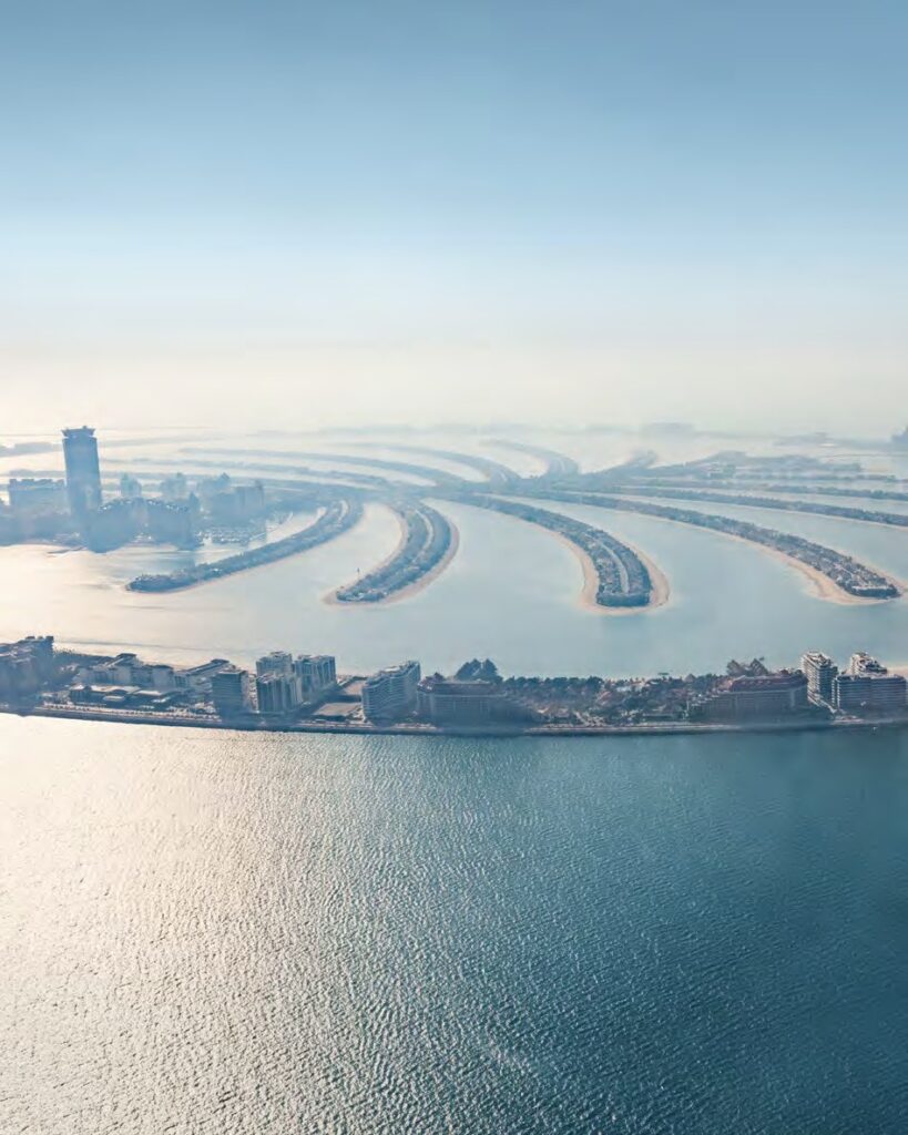 Aerial view of the Palm Jumeirah fronds near Vitalia
