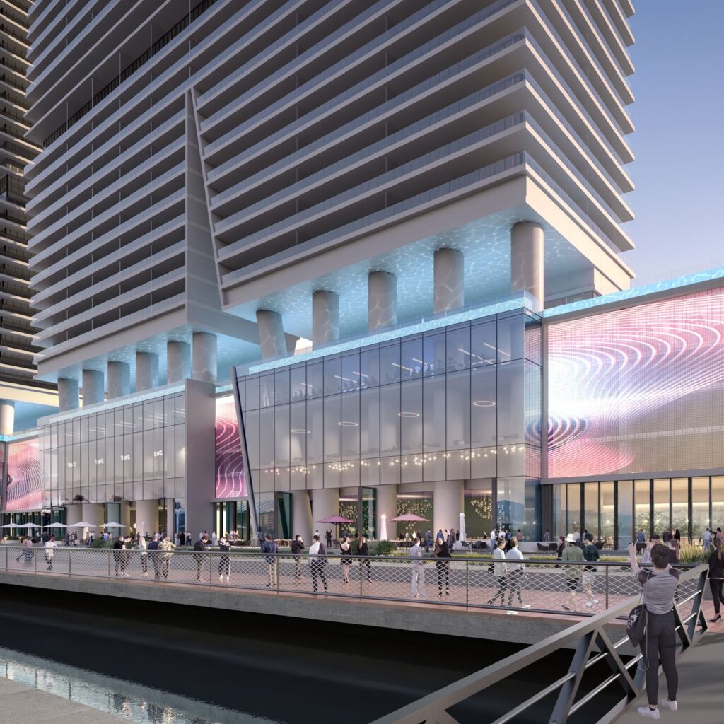 Retail podium and promenade at the base of W Residences Dubai Harbour