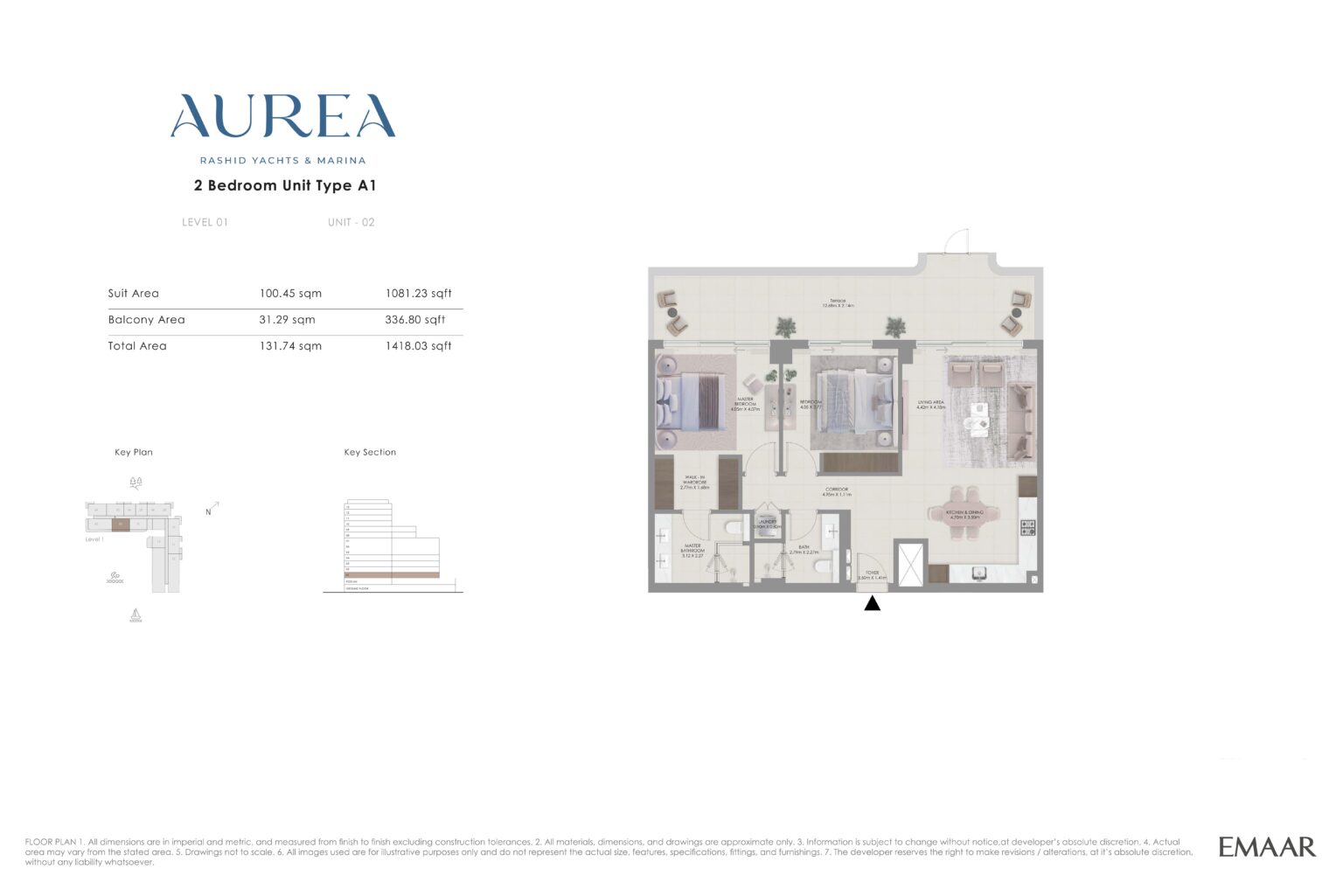 Aurea - Floorplans - 2 Bedroom Type A1