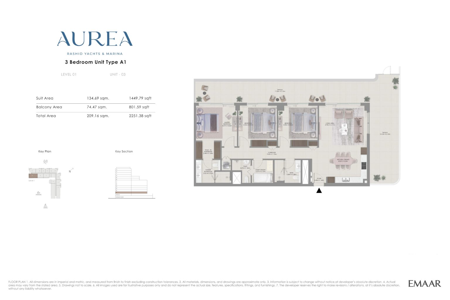 Aurea - Floorplans - 3 Bedroom Type A1